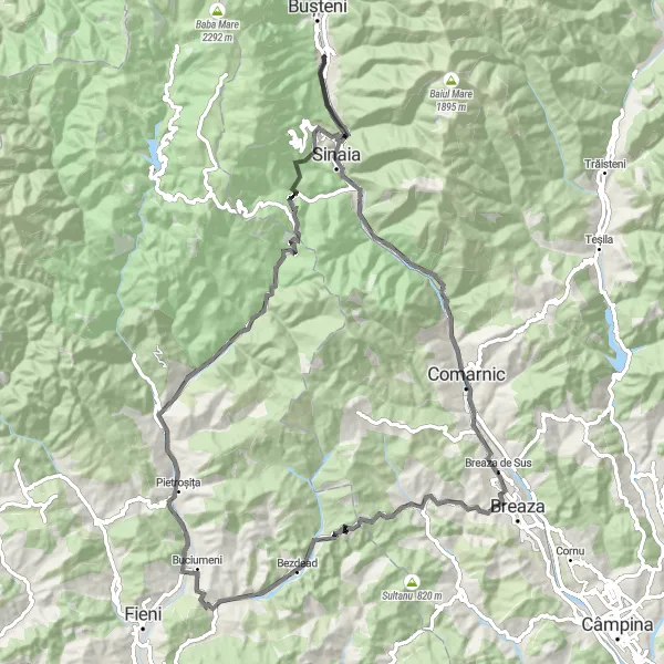 Map miniature of "Sud-Muntenia Castles and Landmarks" cycling inspiration in Sud-Muntenia, Romania. Generated by Tarmacs.app cycling route planner