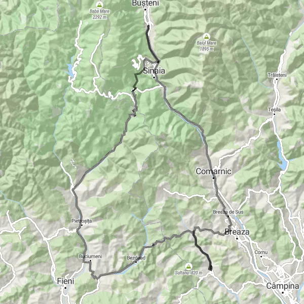 Map miniature of "The Posada Challenge" cycling inspiration in Sud-Muntenia, Romania. Generated by Tarmacs.app cycling route planner