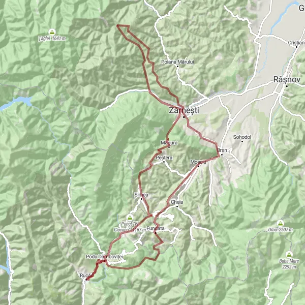 Map miniature of "Grand Gravel Adventure" cycling inspiration in Sud-Muntenia, Romania. Generated by Tarmacs.app cycling route planner