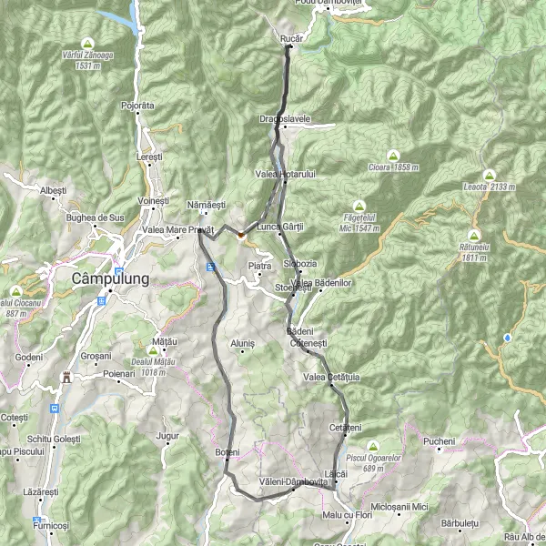 Map miniature of "Road Cycling in Dragoslavele" cycling inspiration in Sud-Muntenia, Romania. Generated by Tarmacs.app cycling route planner