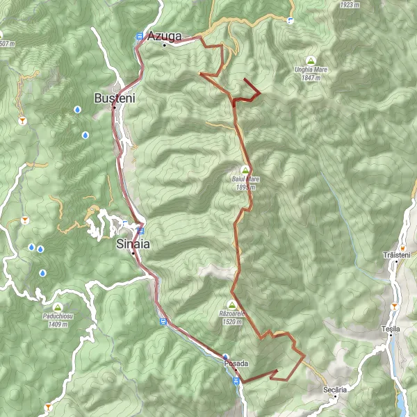 Map miniature of "The Scenic Gravel Expedition of South Carpathians" cycling inspiration in Sud-Muntenia, Romania. Generated by Tarmacs.app cycling route planner