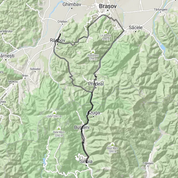 Map miniature of "Heart of Transylvania Road Adventure" cycling inspiration in Sud-Muntenia, Romania. Generated by Tarmacs.app cycling route planner