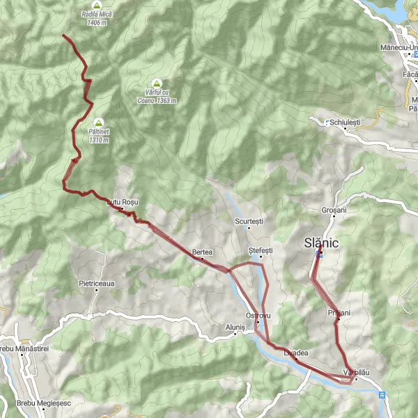 Map miniature of "The Bertea Gravel Adventure" cycling inspiration in Sud-Muntenia, Romania. Generated by Tarmacs.app cycling route planner