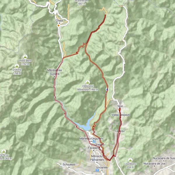 Map miniature of "Gheaba Gravel Adventure" cycling inspiration in Sud-Muntenia, Romania. Generated by Tarmacs.app cycling route planner