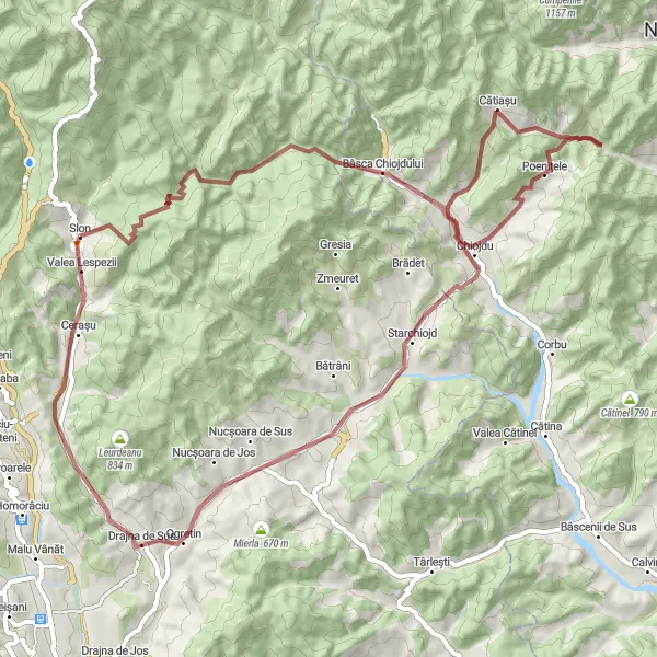 Map miniature of "Exploring Bâsca Chiojdului" cycling inspiration in Sud-Muntenia, Romania. Generated by Tarmacs.app cycling route planner