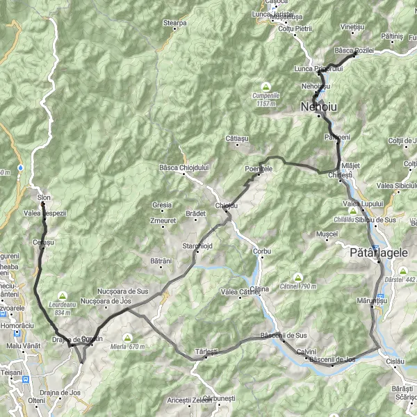 Map miniature of "The Epic Road Adventure" cycling inspiration in Sud-Muntenia, Romania. Generated by Tarmacs.app cycling route planner