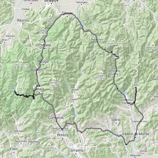 Map miniature of "Carpathian Adventure" cycling inspiration in Sud-Muntenia, Romania. Generated by Tarmacs.app cycling route planner