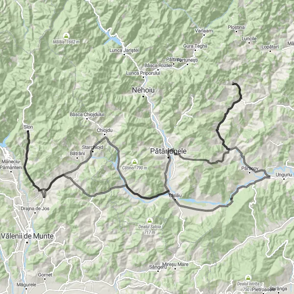 Map miniature of "Brăești Adventure" cycling inspiration in Sud-Muntenia, Romania. Generated by Tarmacs.app cycling route planner