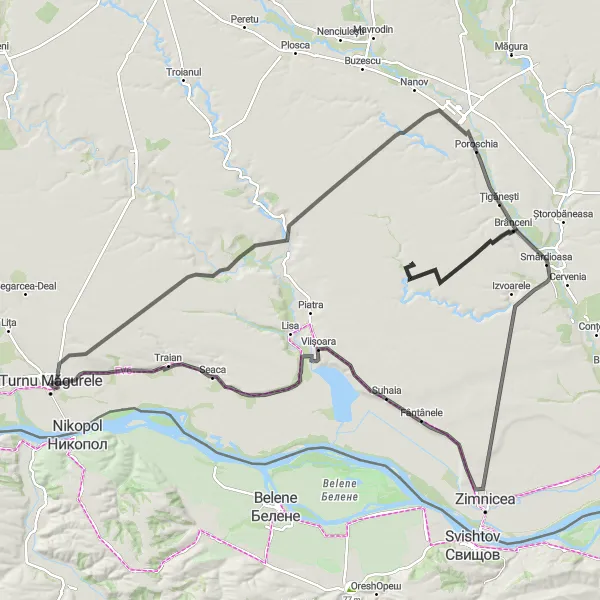 Map miniature of "The Alexandria Loop" cycling inspiration in Sud-Muntenia, Romania. Generated by Tarmacs.app cycling route planner