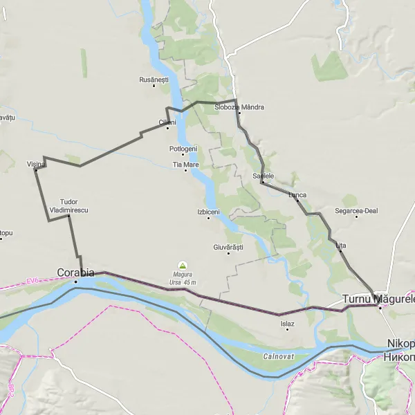 Map miniature of "Enjoy the Tranquility of Lița and Corabia" cycling inspiration in Sud-Muntenia, Romania. Generated by Tarmacs.app cycling route planner