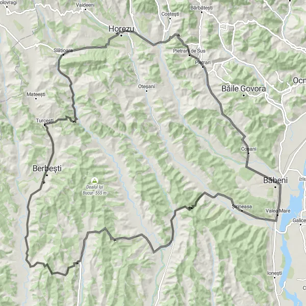 Map miniature of "The Serene Route" cycling inspiration in Sud-Vest Oltenia, Romania. Generated by Tarmacs.app cycling route planner