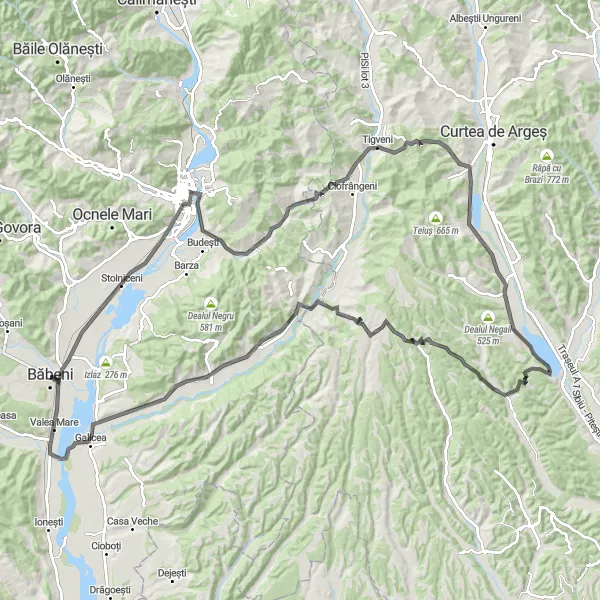 Map miniature of "The Scenic Route" cycling inspiration in Sud-Vest Oltenia, Romania. Generated by Tarmacs.app cycling route planner