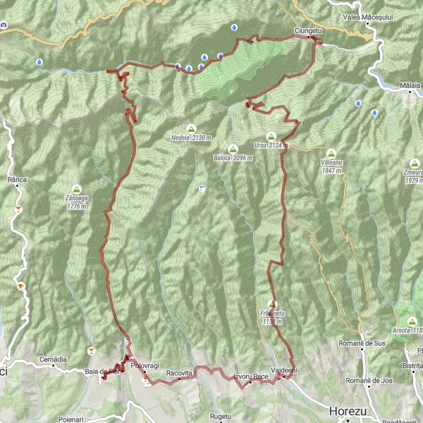 Map miniature of "Baia de Fier Gravel Adventure" cycling inspiration in Sud-Vest Oltenia, Romania. Generated by Tarmacs.app cycling route planner