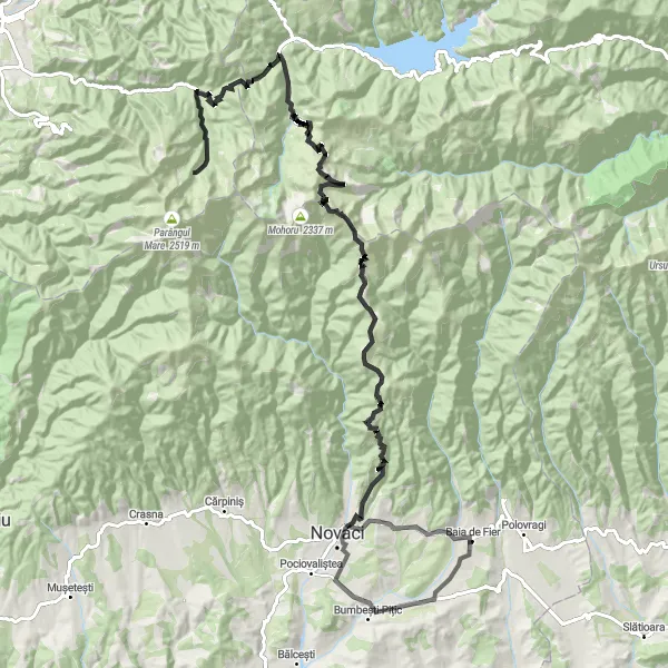 Map miniature of "Baia de Fier to Cascade La Vulpița Adventure" cycling inspiration in Sud-Vest Oltenia, Romania. Generated by Tarmacs.app cycling route planner