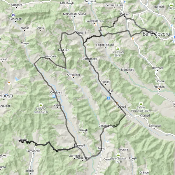 Map miniature of "Cycling Discoveries" cycling inspiration in Sud-Vest Oltenia, Romania. Generated by Tarmacs.app cycling route planner