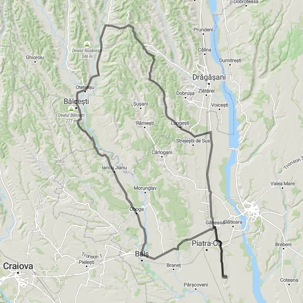 Map miniature of "Corbeni Challenge" cycling inspiration in Sud-Vest Oltenia, Romania. Generated by Tarmacs.app cycling route planner