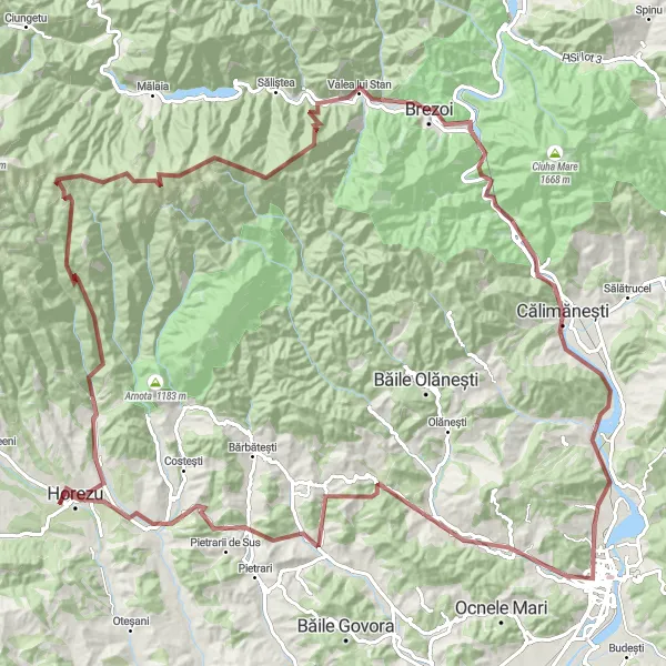 Map miniature of "Valcea Epic Adventure" cycling inspiration in Sud-Vest Oltenia, Romania. Generated by Tarmacs.app cycling route planner