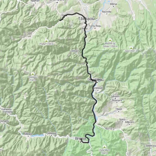 Map miniature of "The Ultimate Road Challenge" cycling inspiration in Sud-Vest Oltenia, Romania. Generated by Tarmacs.app cycling route planner