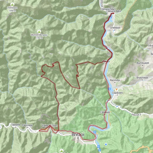 Map miniature of "Gravel Adventure - Robești to Priloage" cycling inspiration in Sud-Vest Oltenia, Romania. Generated by Tarmacs.app cycling route planner