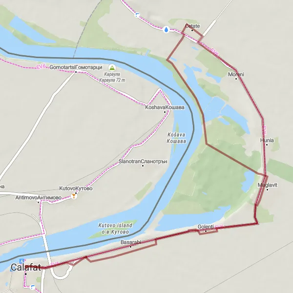 Map miniature of "Gravel Adventure in the Wilderness" cycling inspiration in Sud-Vest Oltenia, Romania. Generated by Tarmacs.app cycling route planner