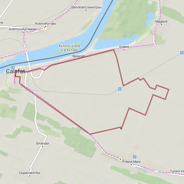 Map miniature of "The Basarabi Gravel Loop" cycling inspiration in Sud-Vest Oltenia, Romania. Generated by Tarmacs.app cycling route planner