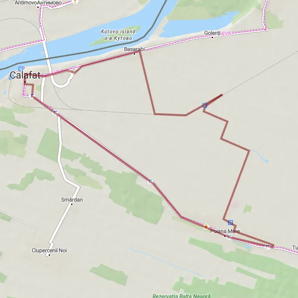 Map miniature of "The Poiana Mare Gravel Loop" cycling inspiration in Sud-Vest Oltenia, Romania. Generated by Tarmacs.app cycling route planner