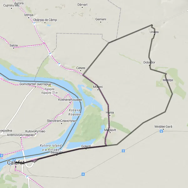 Map miniature of "The Maglavit Loop" cycling inspiration in Sud-Vest Oltenia, Romania. Generated by Tarmacs.app cycling route planner