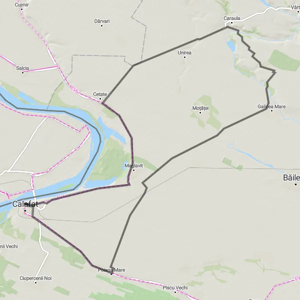 Map miniature of "The Gravel Explorer" cycling inspiration in Sud-Vest Oltenia, Romania. Generated by Tarmacs.app cycling route planner