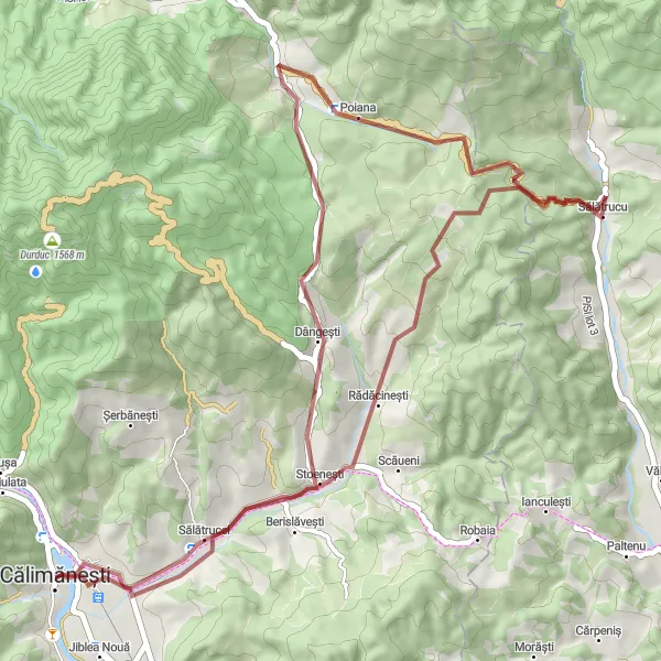 Map miniature of "Short Gravel Adventure" cycling inspiration in Sud-Vest Oltenia, Romania. Generated by Tarmacs.app cycling route planner