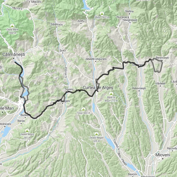 Map miniature of "The Fedeleșoiu Circuit" cycling inspiration in Sud-Vest Oltenia, Romania. Generated by Tarmacs.app cycling route planner