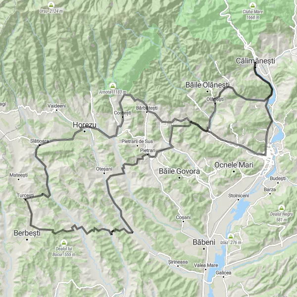 Map miniature of "The Legendary Climb" cycling inspiration in Sud-Vest Oltenia, Romania. Generated by Tarmacs.app cycling route planner