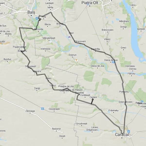 Map miniature of "Scenic Ride to Drăgotești" cycling inspiration in Sud-Vest Oltenia, Romania. Generated by Tarmacs.app cycling route planner