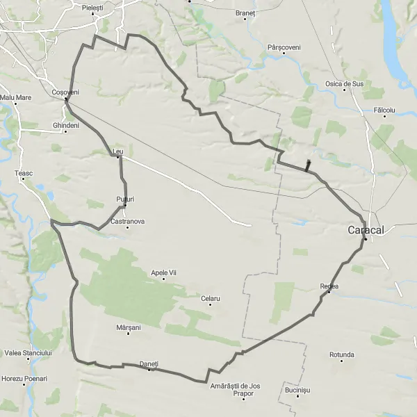 Map miniature of "Caracal Circuit" cycling inspiration in Sud-Vest Oltenia, Romania. Generated by Tarmacs.app cycling route planner