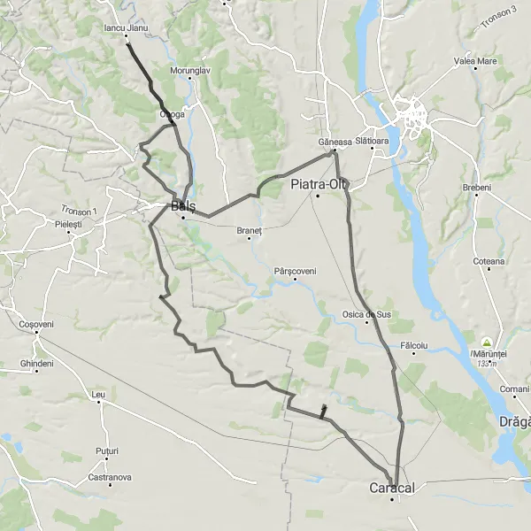 Map miniature of "Drăgotești Loop" cycling inspiration in Sud-Vest Oltenia, Romania. Generated by Tarmacs.app cycling route planner