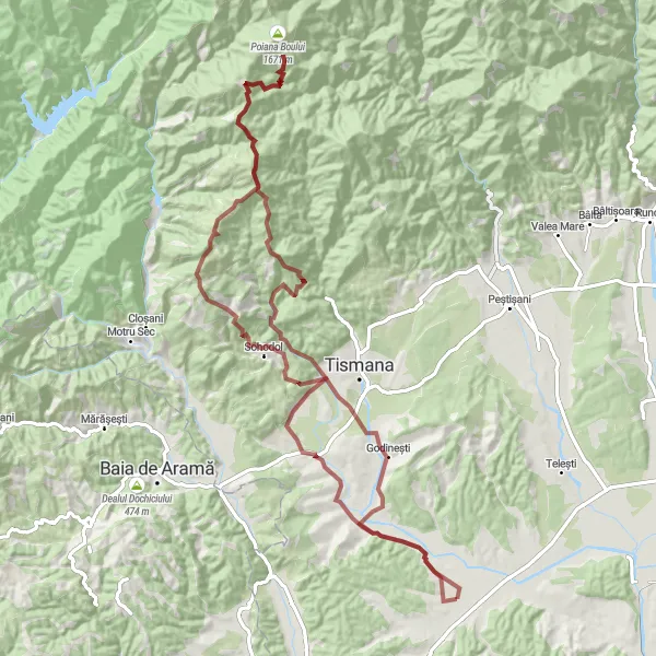 Map miniature of "Sohodol Gravel Adventure" cycling inspiration in Sud-Vest Oltenia, Romania. Generated by Tarmacs.app cycling route planner