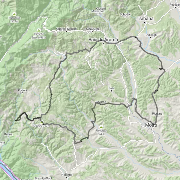 Map miniature of "Majestic Carpathian Adventure" cycling inspiration in Sud-Vest Oltenia, Romania. Generated by Tarmacs.app cycling route planner