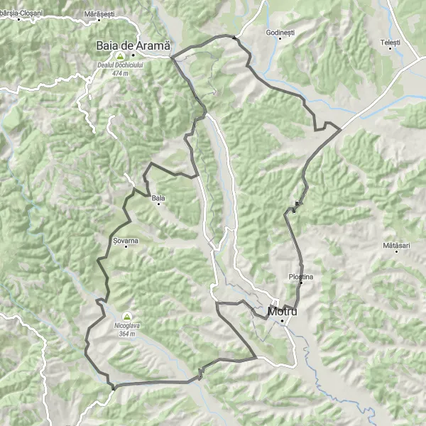 Map miniature of "Rural Charm of Oltenia" cycling inspiration in Sud-Vest Oltenia, Romania. Generated by Tarmacs.app cycling route planner