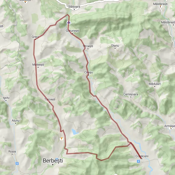 Map miniature of "Off-Roading Adventure" cycling inspiration in Sud-Vest Oltenia, Romania. Generated by Tarmacs.app cycling route planner