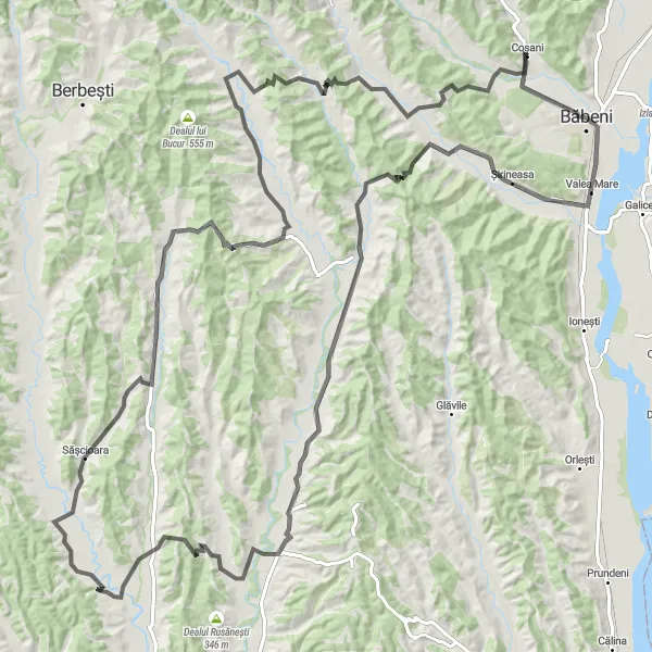 Map miniature of "Coșani - Ciocâltei" cycling inspiration in Sud-Vest Oltenia, Romania. Generated by Tarmacs.app cycling route planner