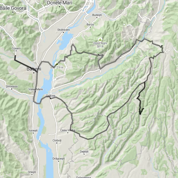 Map miniature of "The Izlaz Loop" cycling inspiration in Sud-Vest Oltenia, Romania. Generated by Tarmacs.app cycling route planner