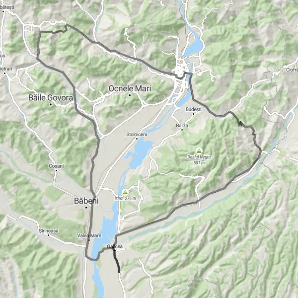 Map miniature of "Galicea Loop" cycling inspiration in Sud-Vest Oltenia, Romania. Generated by Tarmacs.app cycling route planner