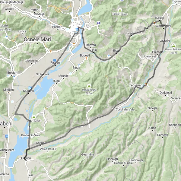 Map miniature of "Izlaz Loop" cycling inspiration in Sud-Vest Oltenia, Romania. Generated by Tarmacs.app cycling route planner