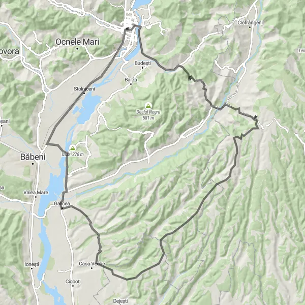 Map miniature of "Goranu to Galicea Scenic Ride" cycling inspiration in Sud-Vest Oltenia, Romania. Generated by Tarmacs.app cycling route planner