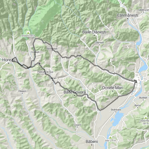 Map miniature of "Cycling Route 4" cycling inspiration in Sud-Vest Oltenia, Romania. Generated by Tarmacs.app cycling route planner