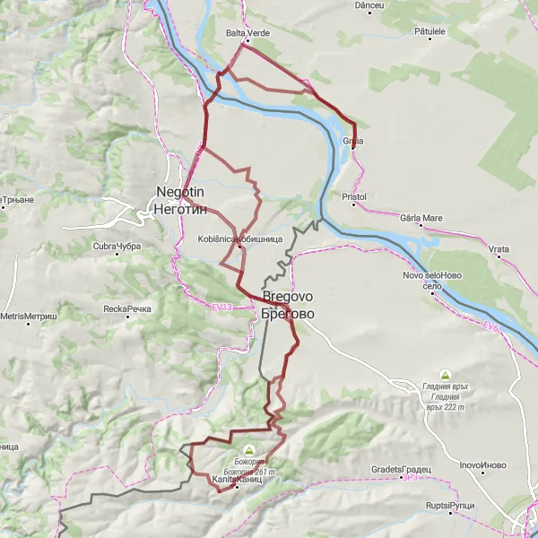 Map miniature of "The Izvoarele Gravel Adventure" cycling inspiration in Sud-Vest Oltenia, Romania. Generated by Tarmacs.app cycling route planner