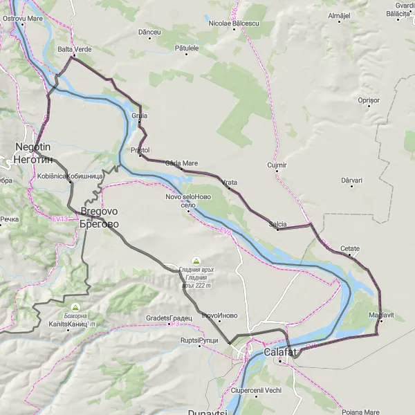 Map miniature of "Gruia to Antimovo Loop" cycling inspiration in Sud-Vest Oltenia, Romania. Generated by Tarmacs.app cycling route planner