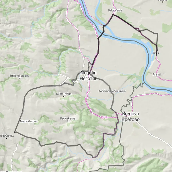 Map miniature of "Gruia to Balta Verde Loop" cycling inspiration in Sud-Vest Oltenia, Romania. Generated by Tarmacs.app cycling route planner
