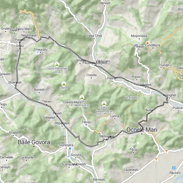 Map miniature of "The Majestic Vâlcea County Loop" cycling inspiration in Sud-Vest Oltenia, Romania. Generated by Tarmacs.app cycling route planner
