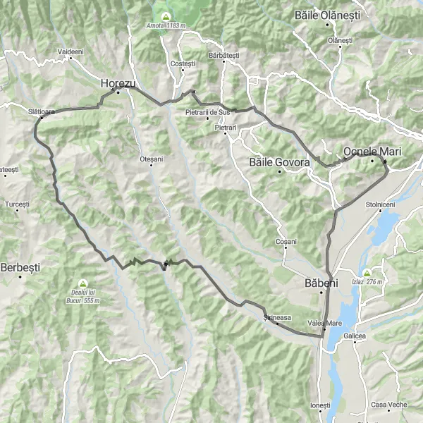 Map miniature of "The Scenic Countryside Adventure" cycling inspiration in Sud-Vest Oltenia, Romania. Generated by Tarmacs.app cycling route planner