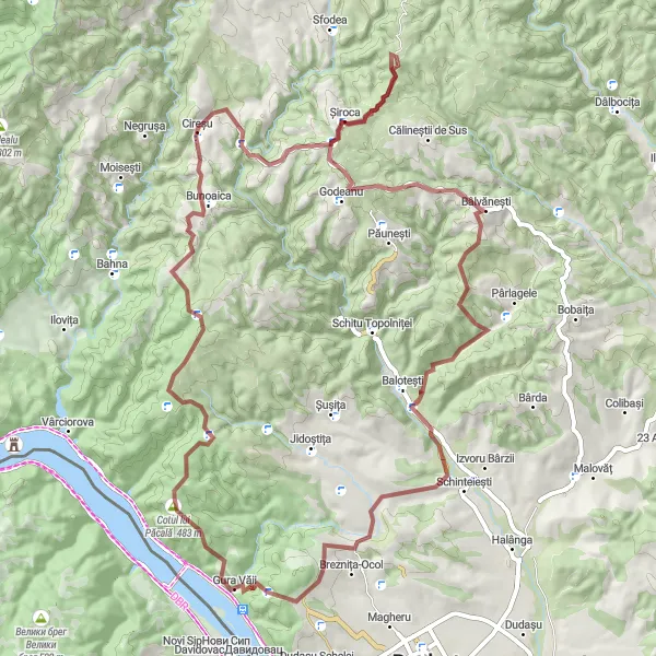 Map miniature of "Majestic Mountain Loop" cycling inspiration in Sud-Vest Oltenia, Romania. Generated by Tarmacs.app cycling route planner
